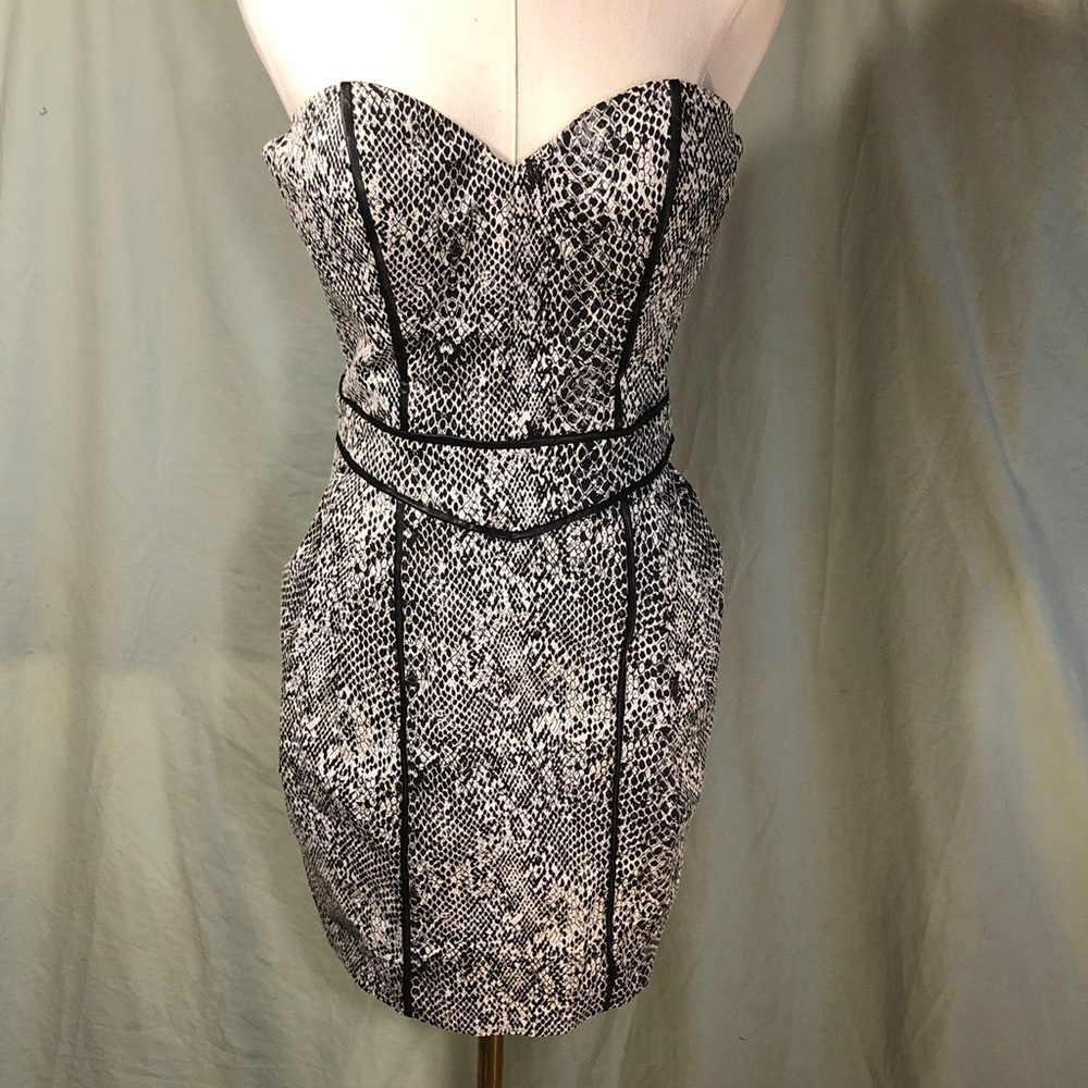 Snakeskin Monochrome Strapless Midi Dress by Guess Size Small
